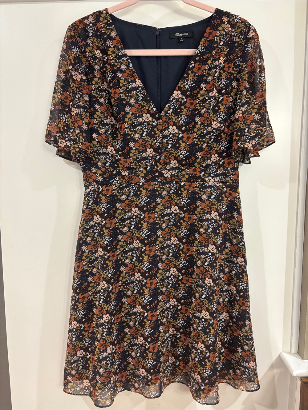 Madewell Orchard Flutter Sleeve Mini Dress Floral Prairie Blossoms V-Neck Sz 6